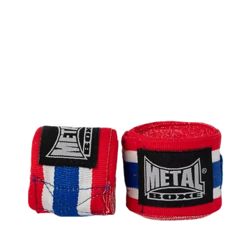 Paire de bandes de boxe Metal Boxe rouge, blanc et bleu de 4 mètres, roulées