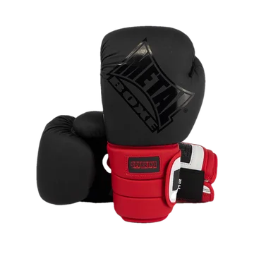 Paire de gants de sparring Metal Boxe 16 oz, noirs à manchette rouge