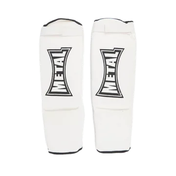 Paire de protège-tibias et pieds Metal Boxe en coton blanc